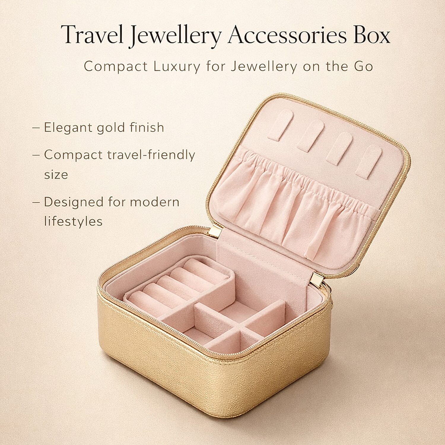 Travel Jewellery Organiser with Removable Compartments - Gold 6907577 2