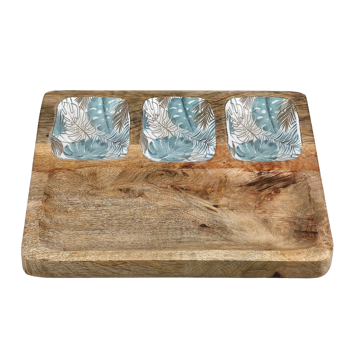 3 Section Mango Wood Snack Platter with Dip Bowls 7804709 2