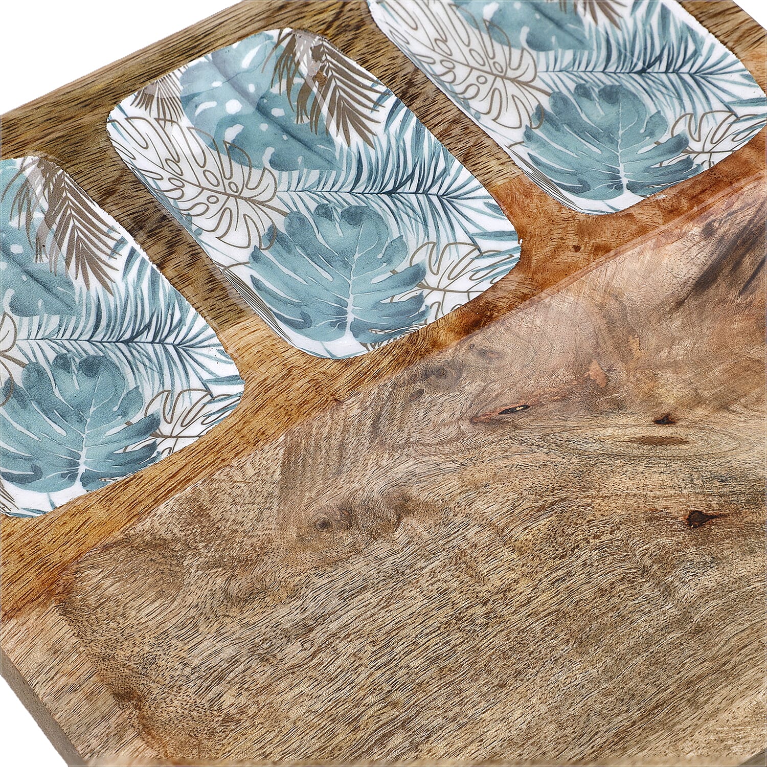 3 Section Mango Wood Snack Platter with Dip Bowls 7804709 5