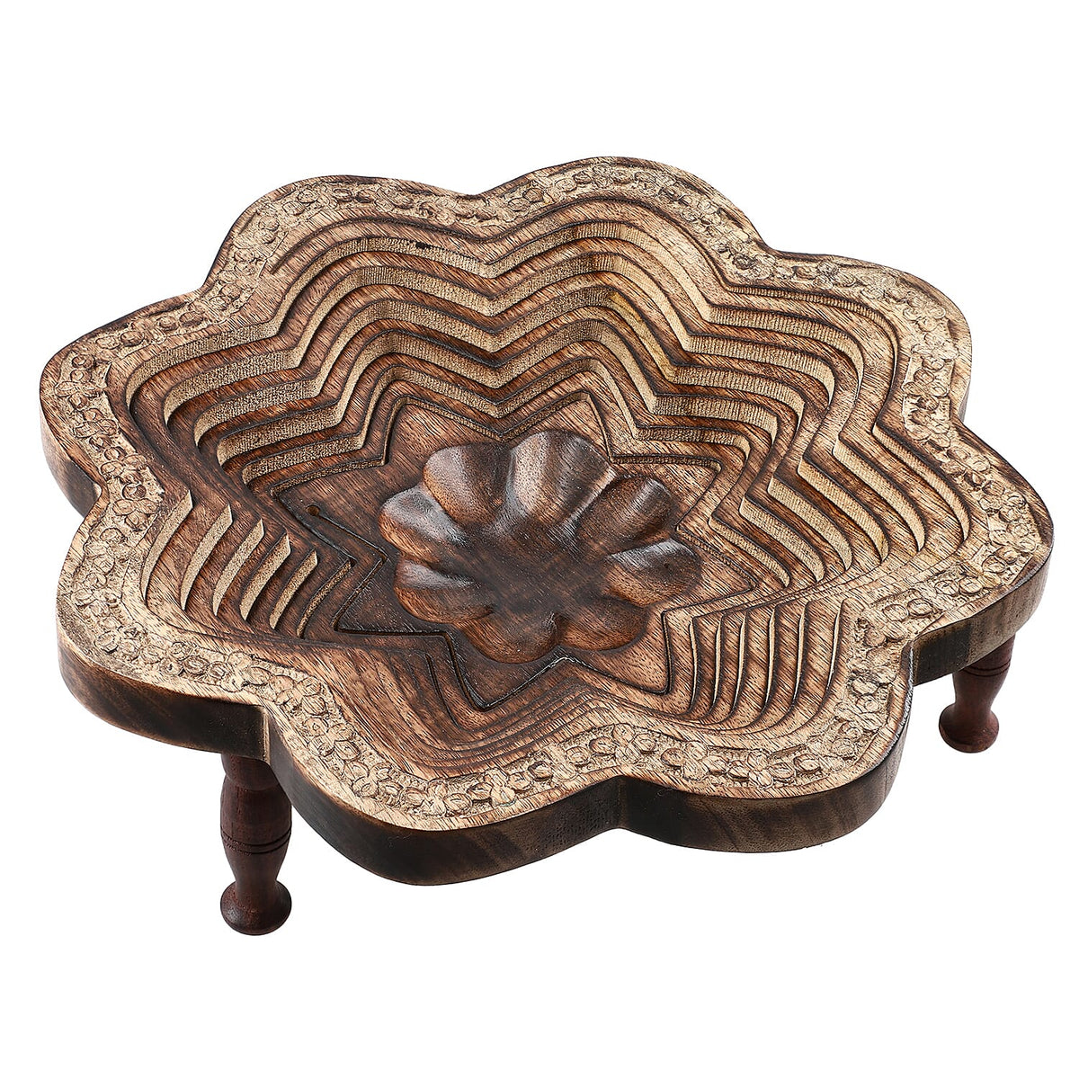Hand-Carved Wooden Collapsible Star Spring Tray with Legs (29 x 29 cm) - Natural Brown V32580050 0