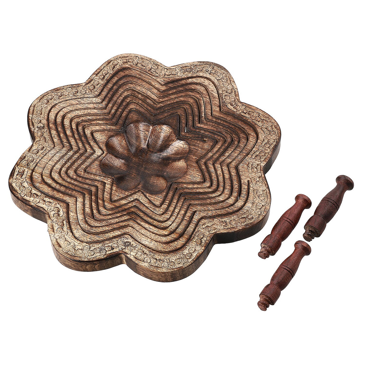 Hand-Carved Wooden Collapsible Star Spring Tray with Legs (29 x 29 cm) - Natural Brown V32580050 2