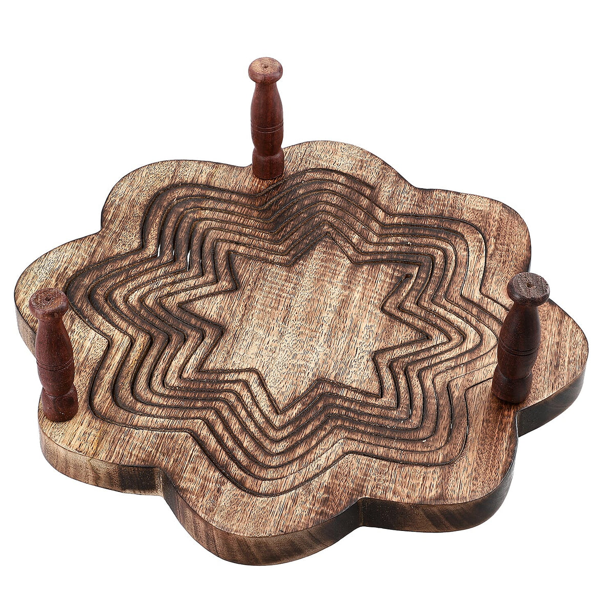 Hand-Carved Wooden Collapsible Star Spring Tray with Legs (29 x 29 cm) - Natural Brown V32580050 3