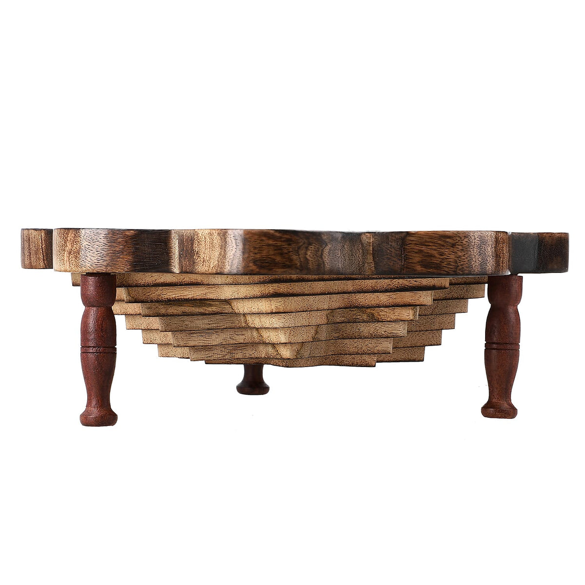 Hand-Carved Wooden Collapsible Star Spring Tray with Legs (29 x 29 cm) - Natural Brown V32580050 5