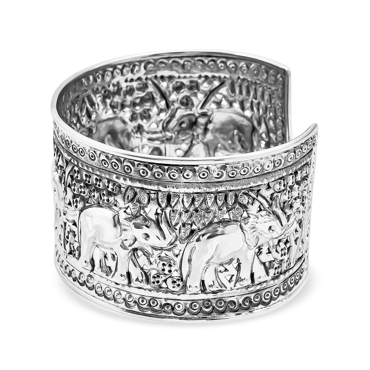 Treasure of Siam - Sterling Silver Elephant Cuff Bangle (Size 7.5), Silver Wt. 41.80 Gms. 8296230 3