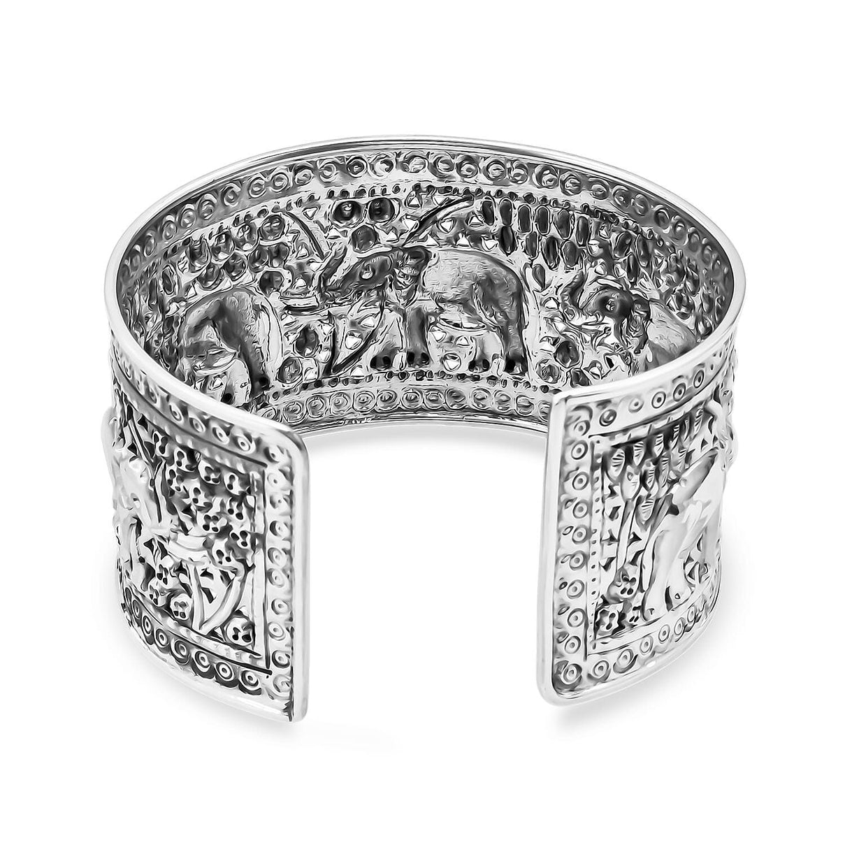 Treasure of Siam - Sterling Silver Elephant Cuff Bangle (Size 7.5), Silver Wt. 41.80 Gms. 8296230 4