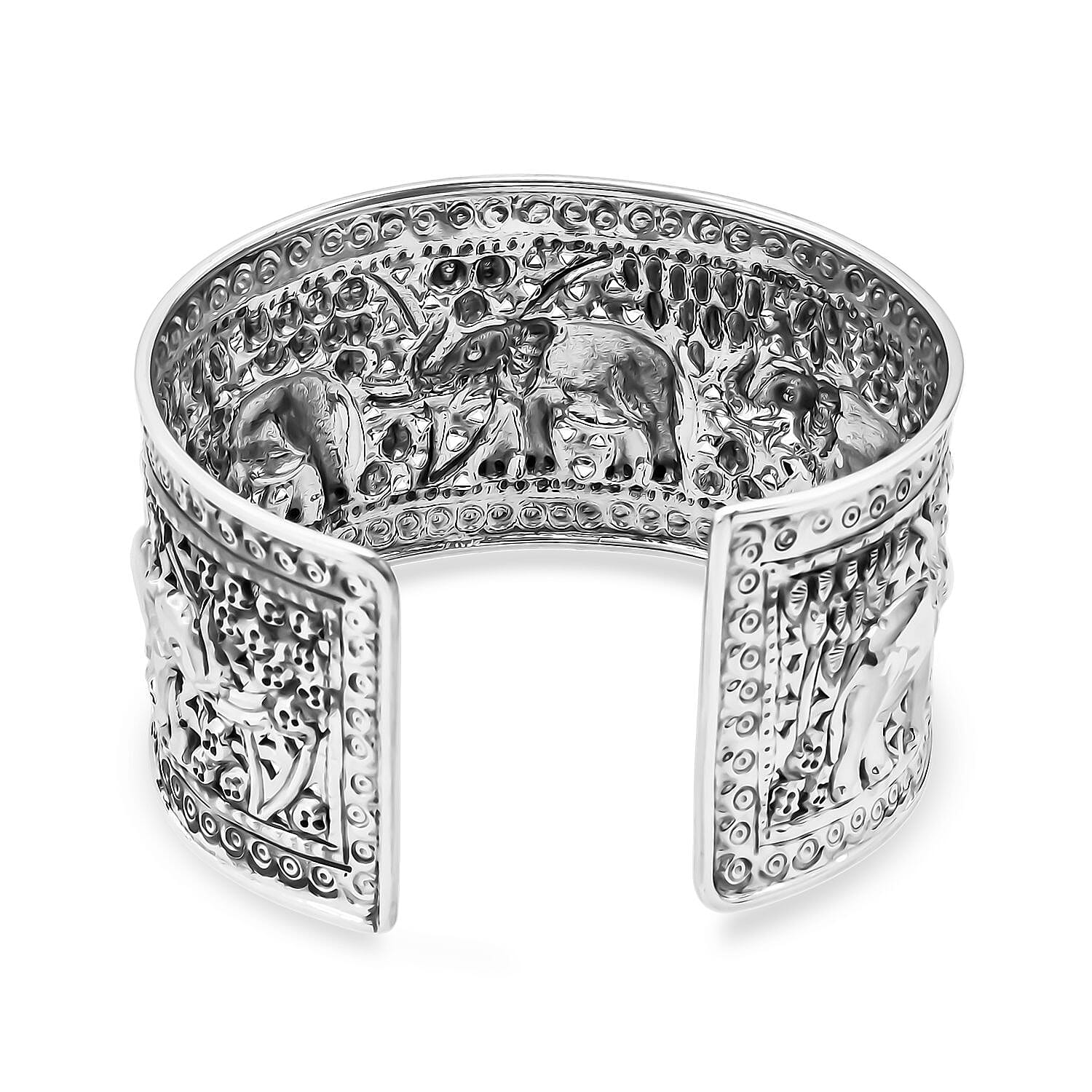 Treasure of Siam - Sterling Silver Elephant Cuff Bangle (Size 7.5), Silver Wt. 41.80 Gms. 8296230 4