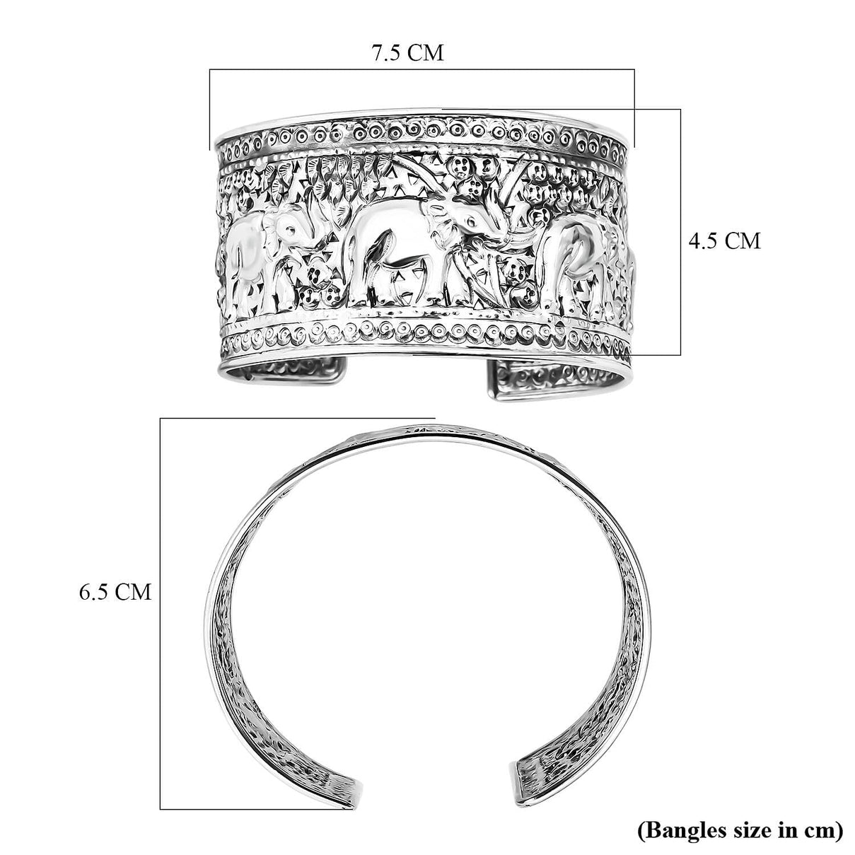 Treasure of Siam - Sterling Silver Elephant Cuff Bangle (Size 7.5), Silver Wt. 41.80 Gms. 8296230 5