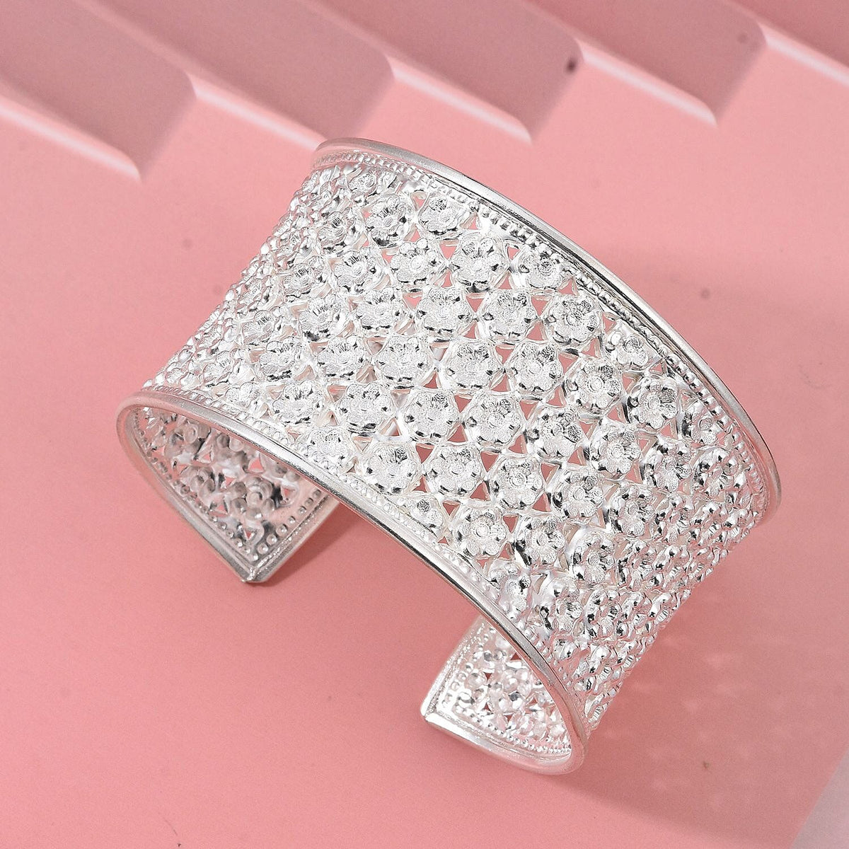 Treasure of Siam - Sterling Silver FRANGIPANI Cuff Bangle (Size 7.5), Silver Wt. 42.00 Gms. 8296231 1