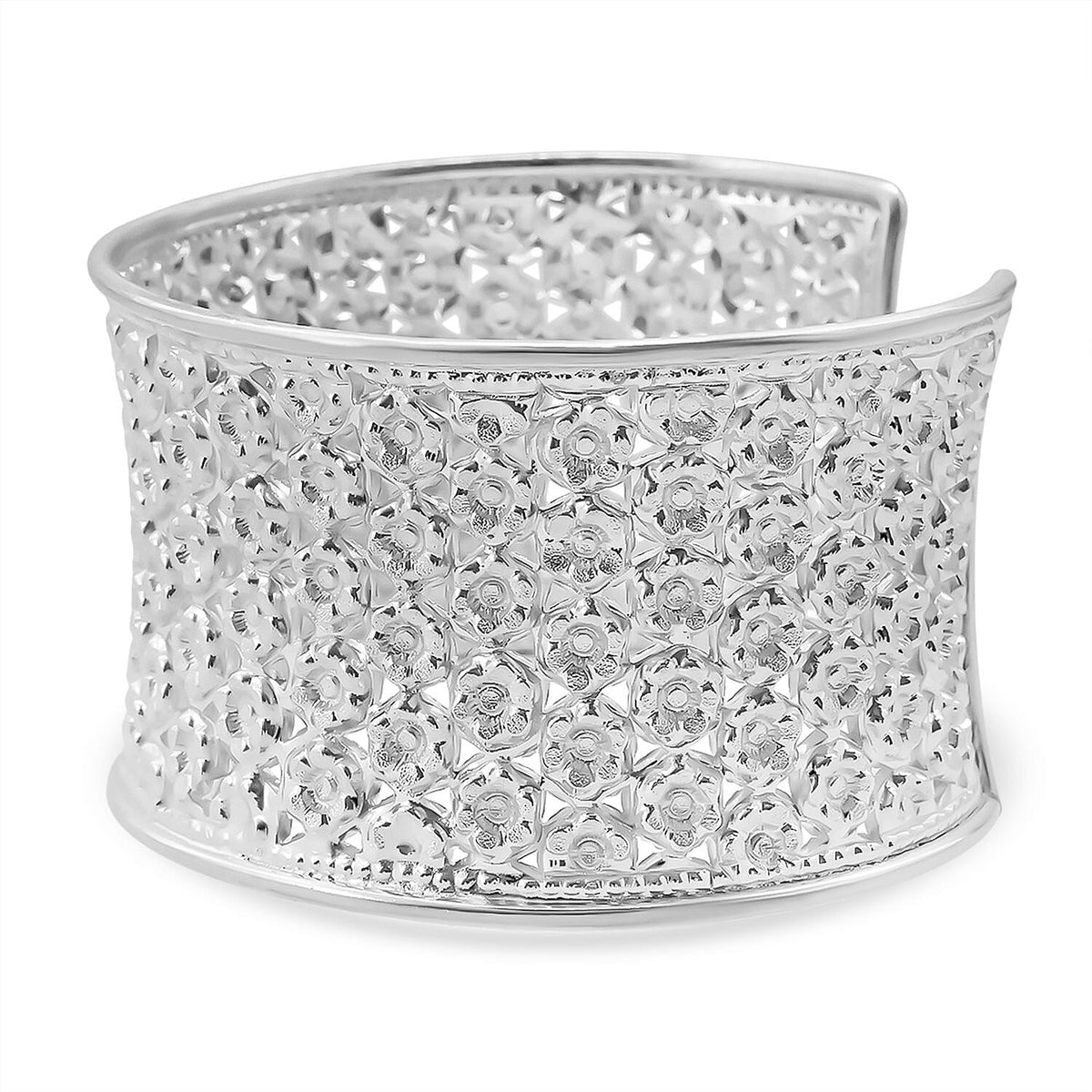 Treasure of Siam - Sterling Silver FRANGIPANI Cuff Bangle (Size 7.5), Silver Wt. 42.00 Gms. 8296231 3