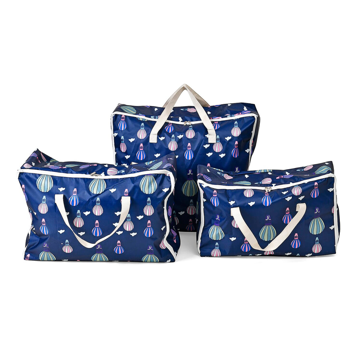 Set of 3 Hot Air Balloon Printed Storage Bags - Navy 7695282 0