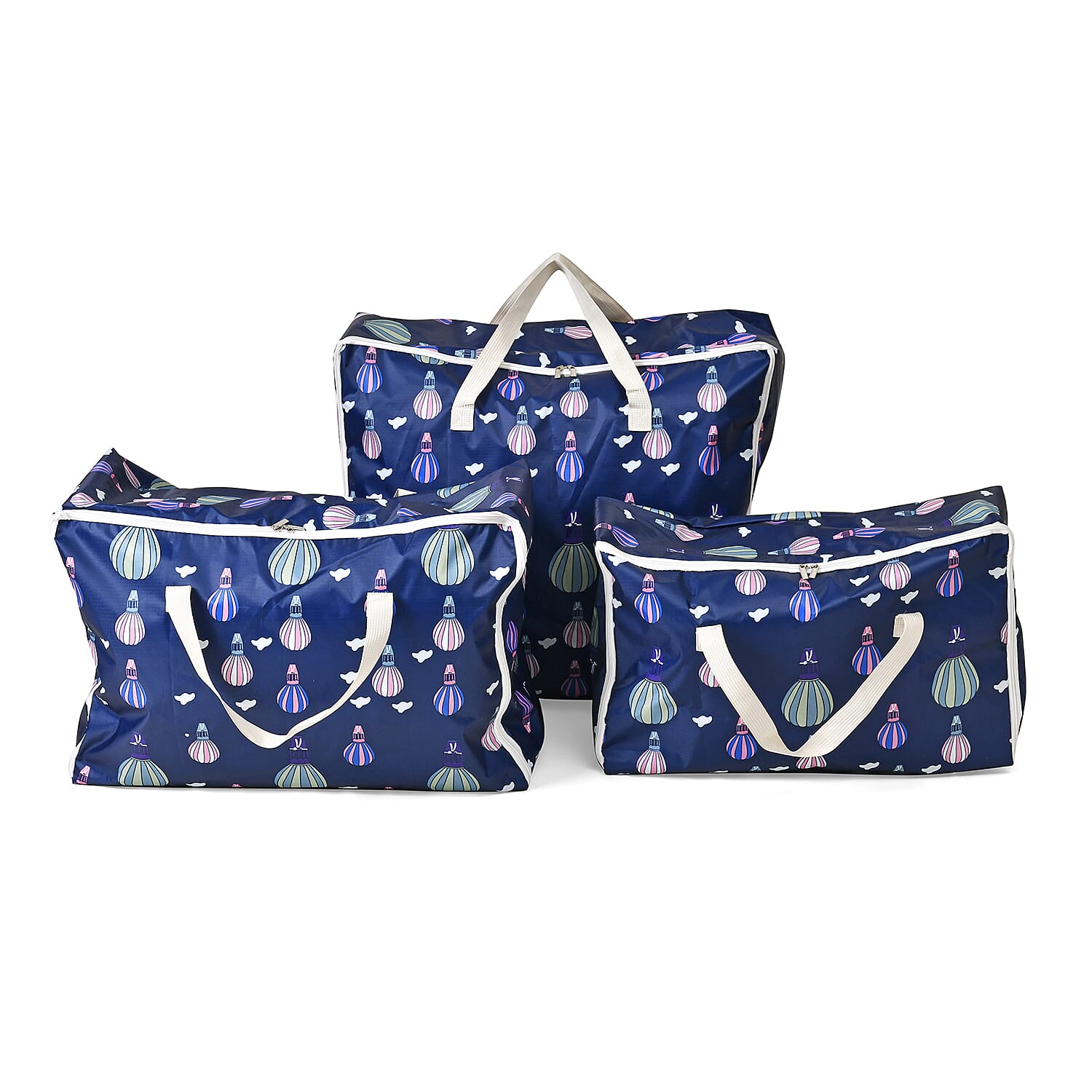 Set of 3 Hot Air Balloon Printed Storage Bags - Navy 7695282 0