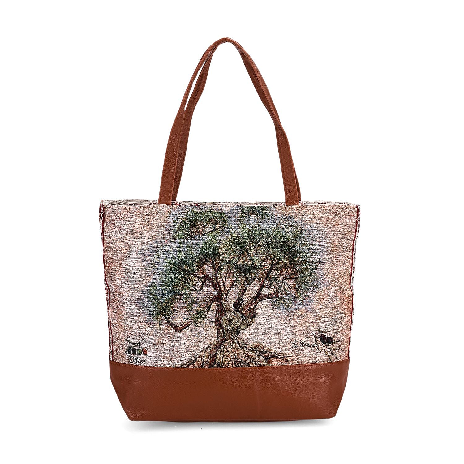Tree Print Jacquard Tote Bag - Green 8194401 0