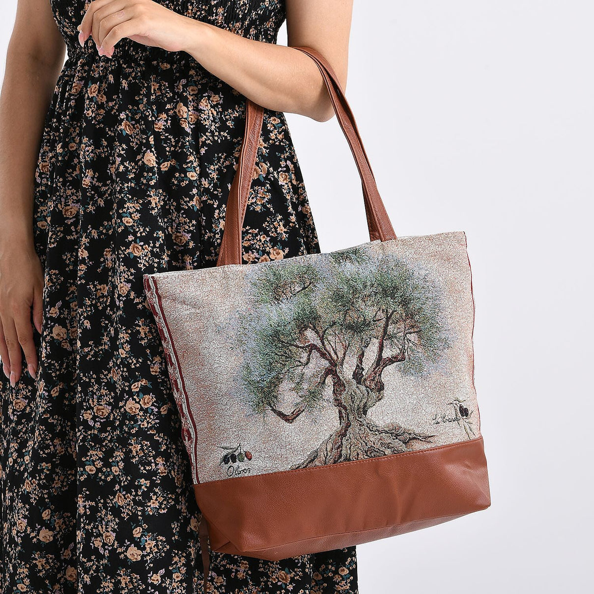 Tree Print Jacquard Tote Bag - Green 8194401 4
