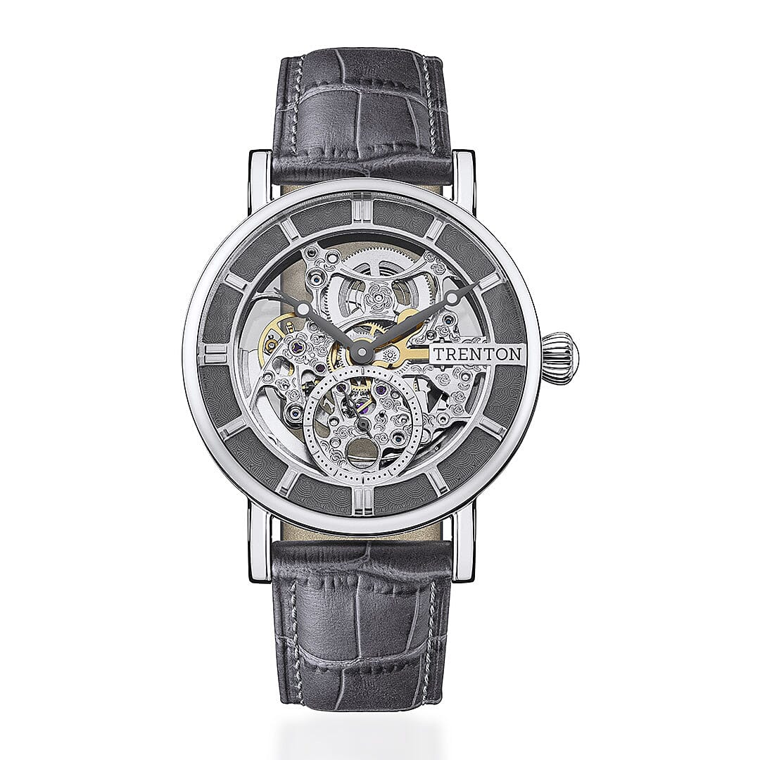Trenton The Herald Automatic Watch with Silver Skeleton Dial and Leather Strap 7951146 0