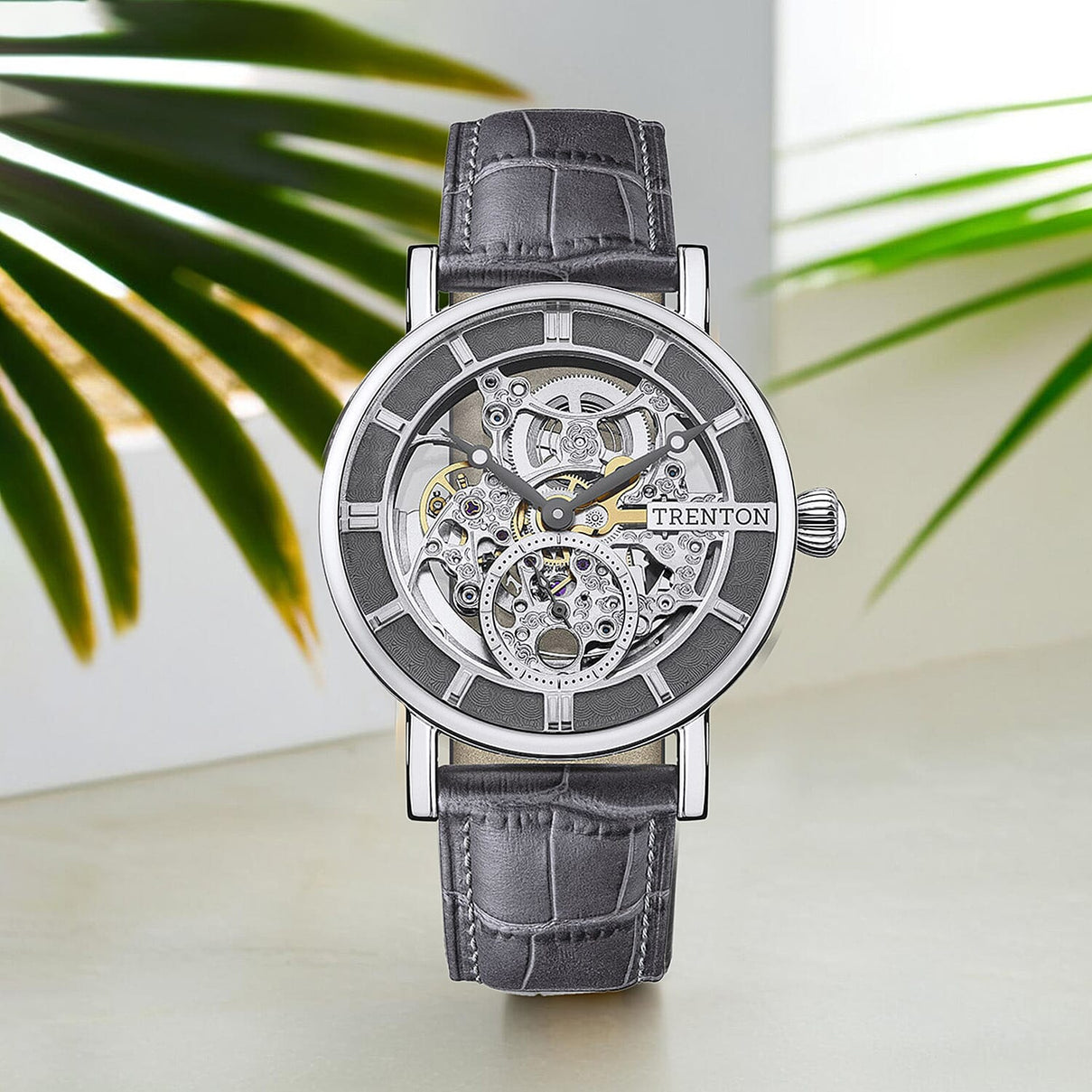 Trenton The Herald Automatic Watch with Silver Skeleton Dial and Leather Strap 7951146 2