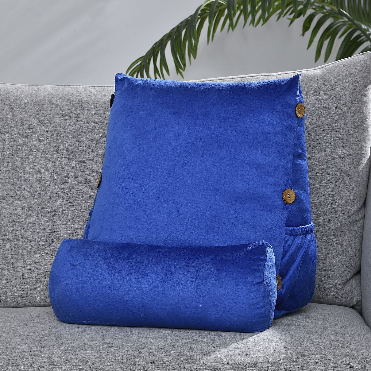 Triangle Velvet Cushion (Size 45x45x15 Cm) with Round Pillow (Size 45x15 Cm) - Navy 8946877 2