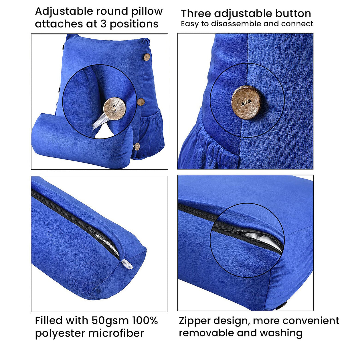 Triangle Velvet Cushion (Size 45x45x15 Cm) with Round Pillow (Size 45x15 Cm) - Navy 8946877 5