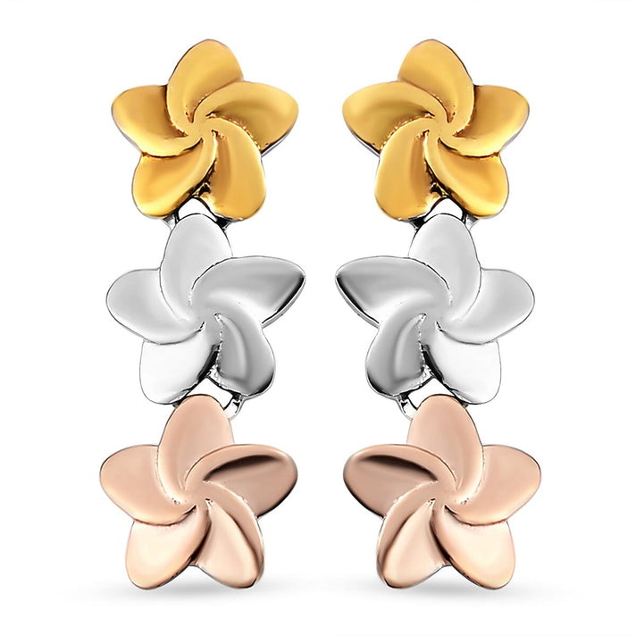 Triple Floral Earrings in Gold, Rose Gold and Platinum Plated Sterling Silver with Push Back 2658570 1