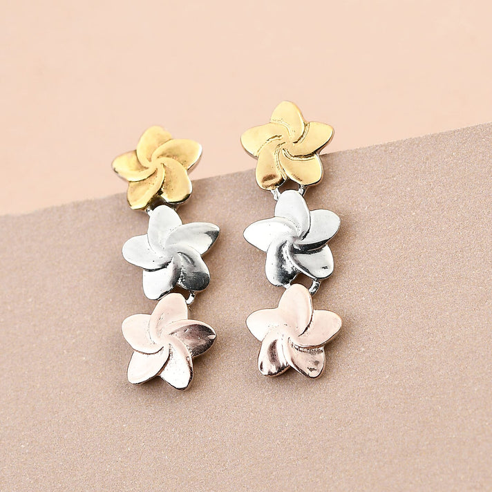 Triple Floral Earrings in Gold, Rose Gold and Platinum Plated Sterling Silver with Push Back 2658570 2