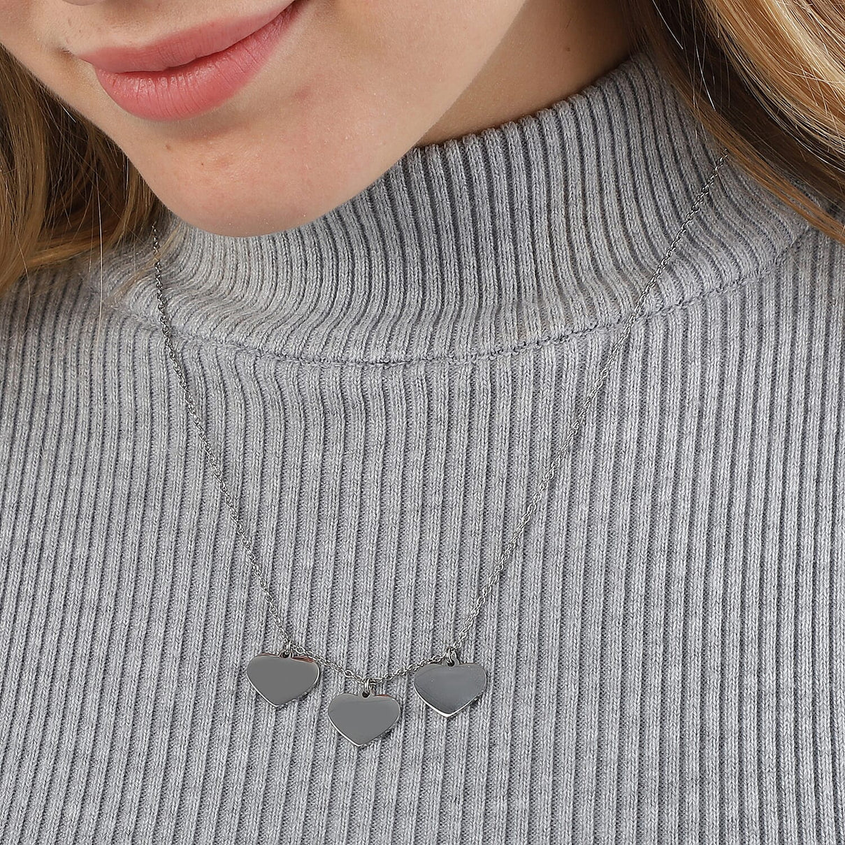 Triple Heart Charm Necklace Size 20 in Silver Tone 6095475 2