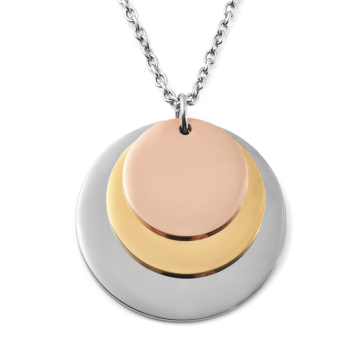 Triple Tone Round Charm Pendant with Chain in Silver Tone 4045882 0