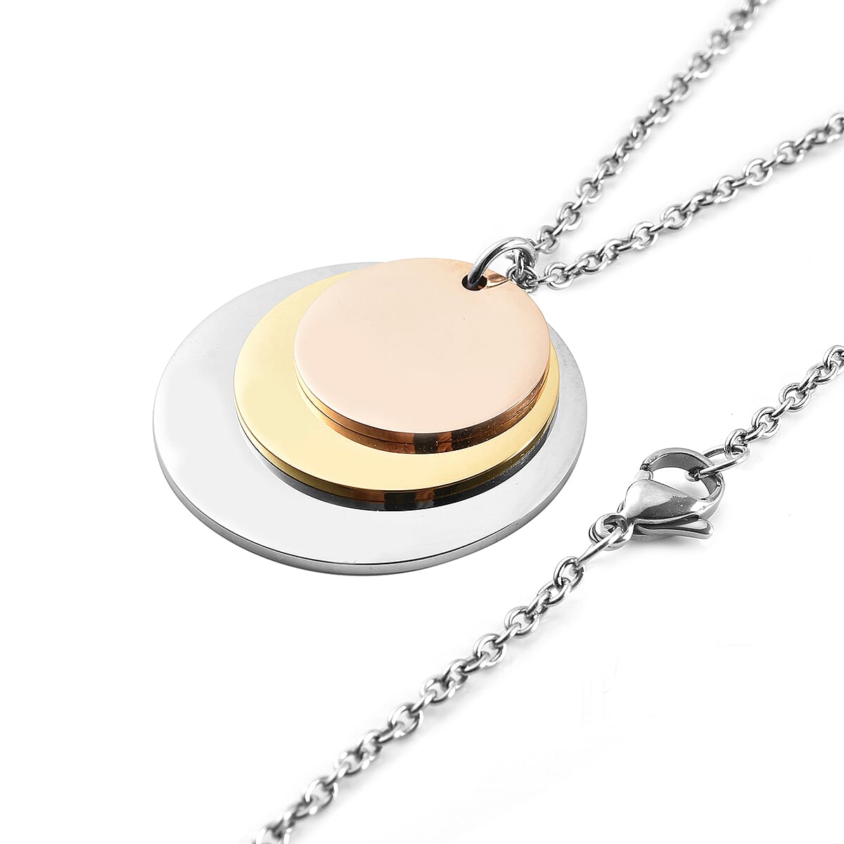 Triple Tone Round Charm Pendant with Chain in Silver Tone 4045882 2
