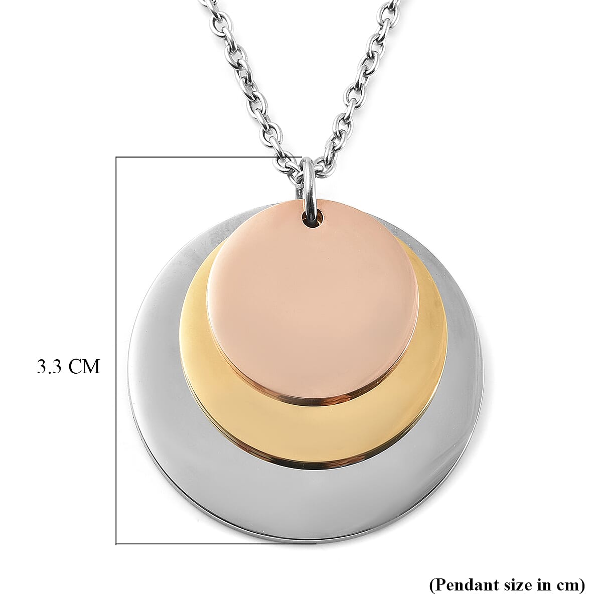 Triple Tone Round Charm Pendant with Chain in Silver Tone 4045882 4