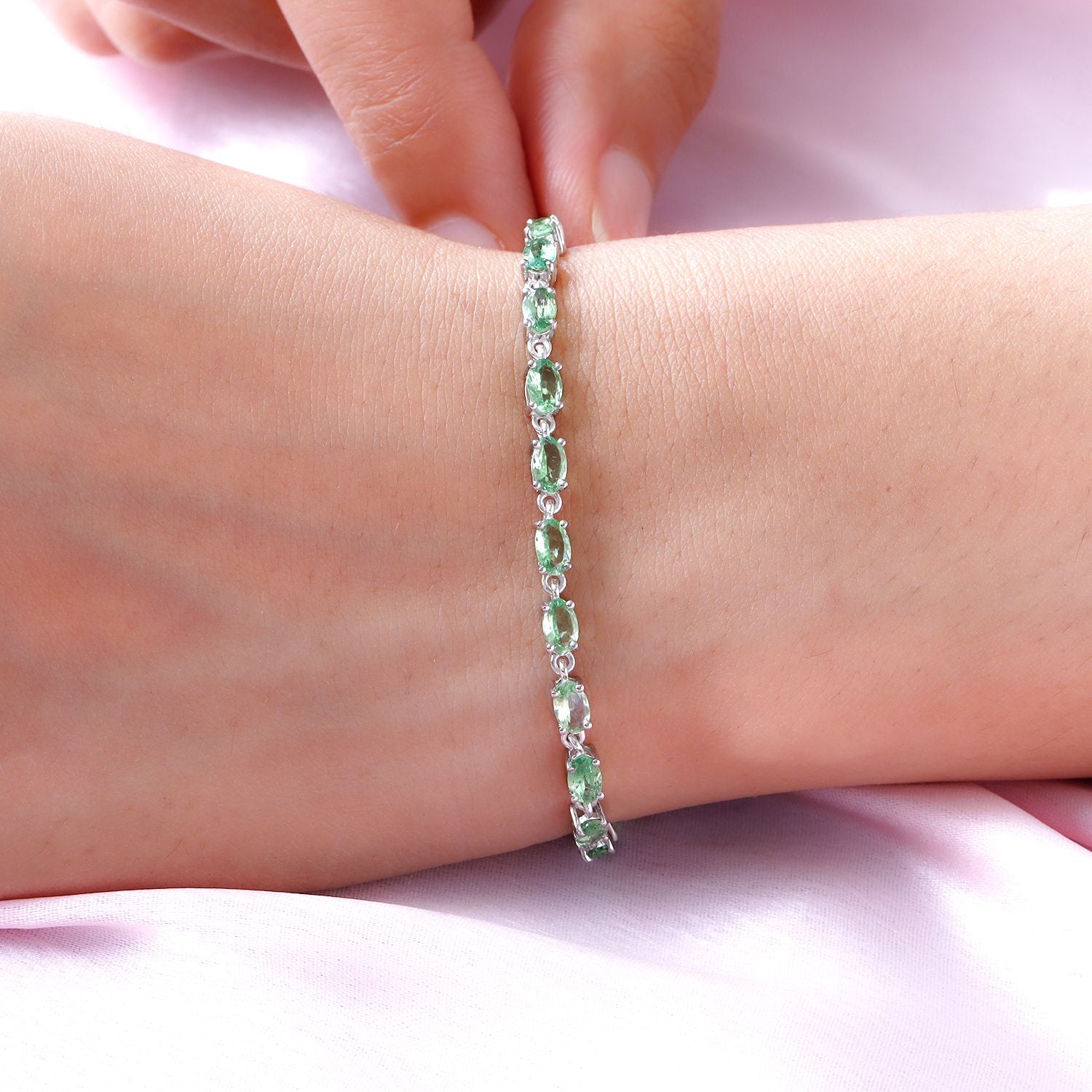 Extremely Rare Tsavorite Garnet Bracelet (Size - 7) in Platinum Overlay Sterling Silver 5.08 Ct. 7083240 3