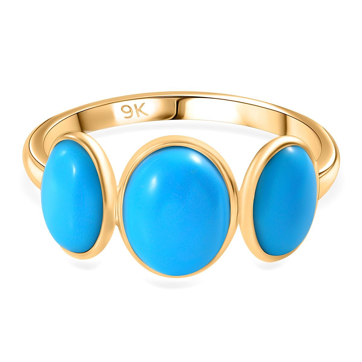 Tucson Find - 9K Yellow Gold AAA Arizona Sleeping Beauty Turquoise Trilogy Ring 4.10 Ct. 8042435 0