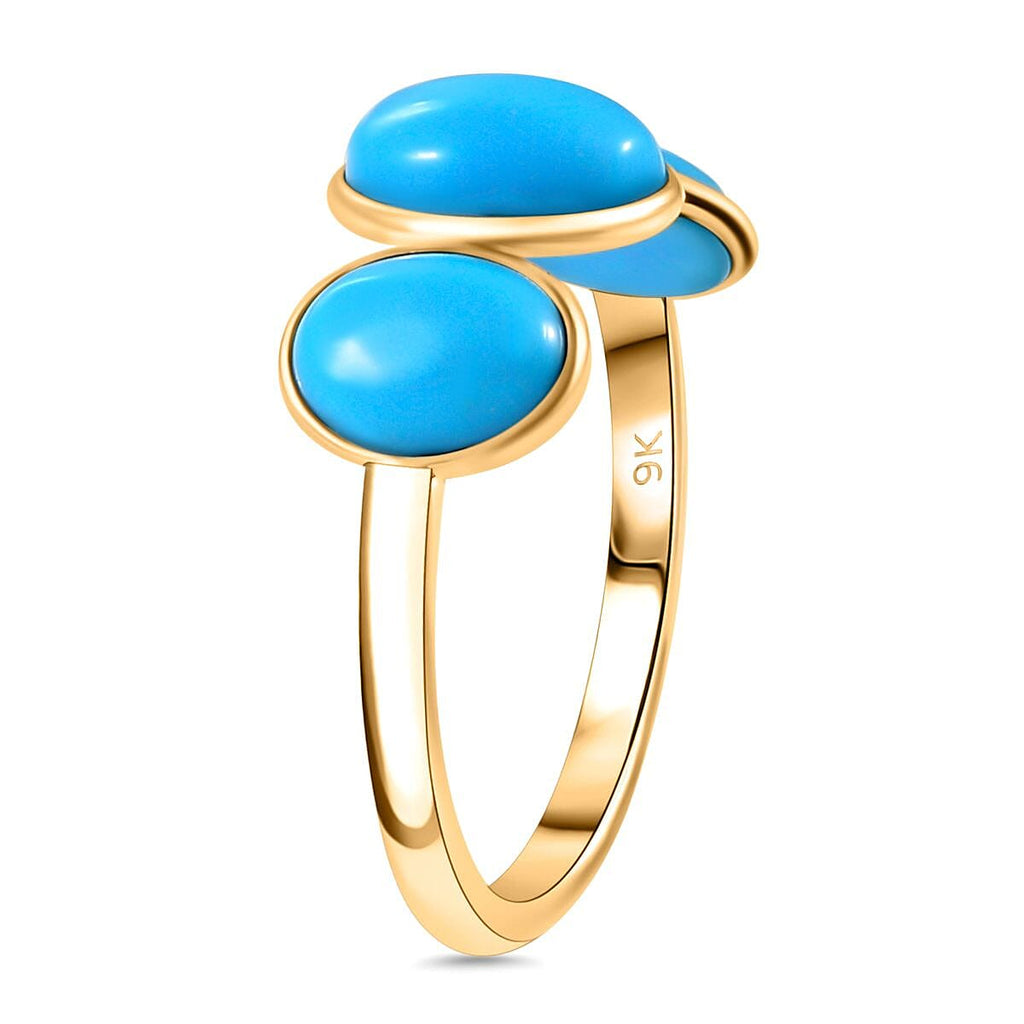 Tucson Find - 9K Yellow Gold AAA Arizona Sleeping Beauty Turquoise Trilogy Ring 4.10 Ct.