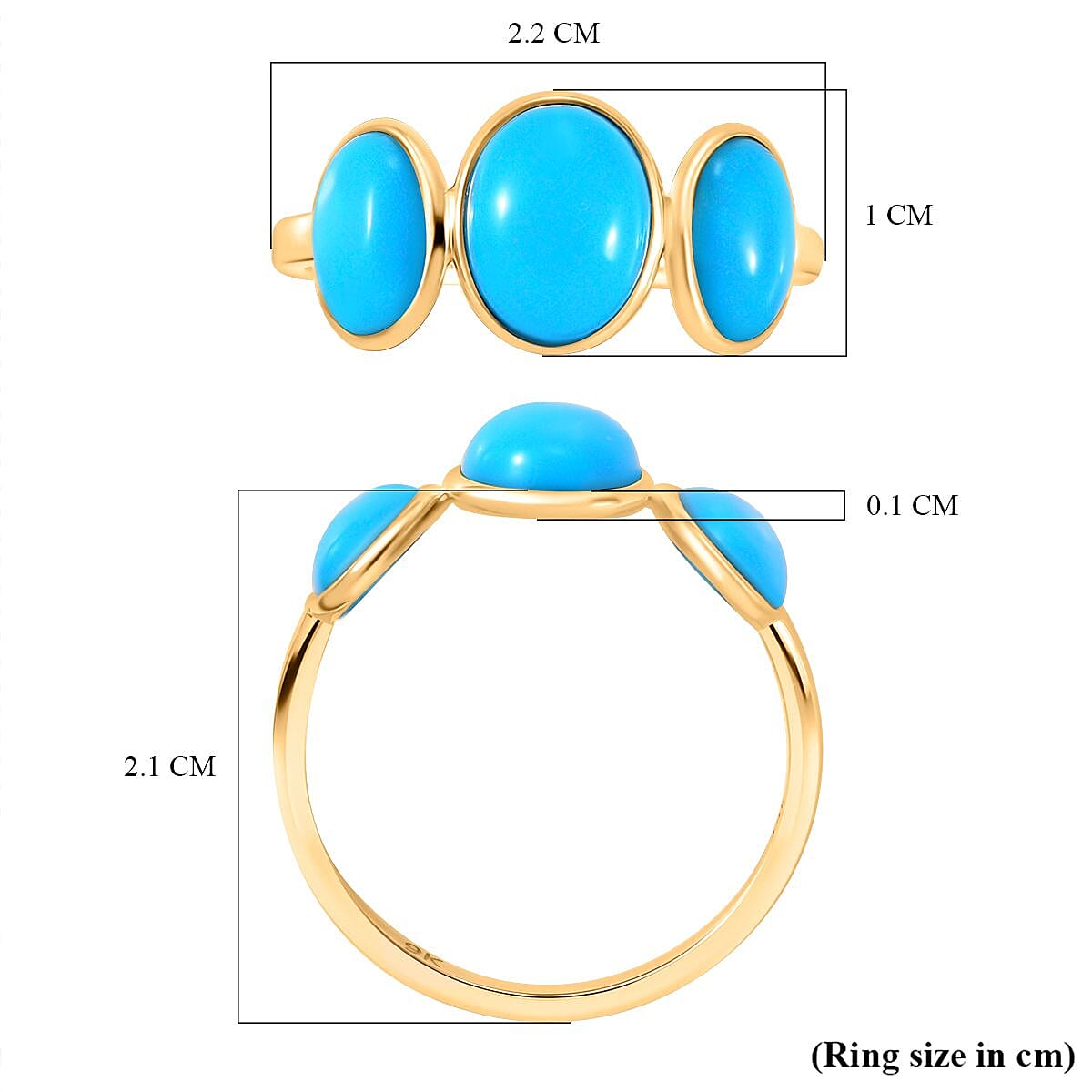 Tucson Find - 9K Yellow Gold AAA Arizona Sleeping Beauty Turquoise Trilogy Ring 4.10 Ct. 8042441 6