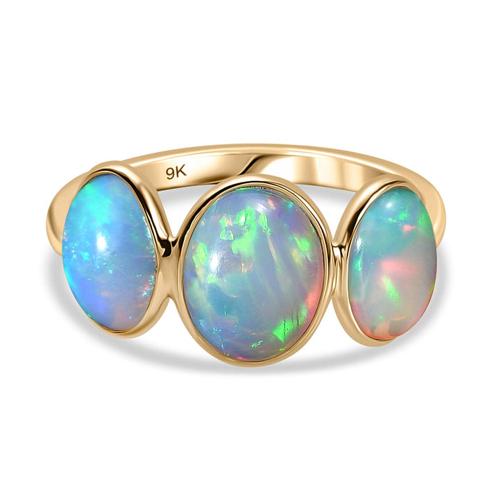 Tucson Find - 9K Yellow Gold AAA Arizona Sleeping Beauty Turquoise Trilogy Ring 4.10 Ct. 8042441 1