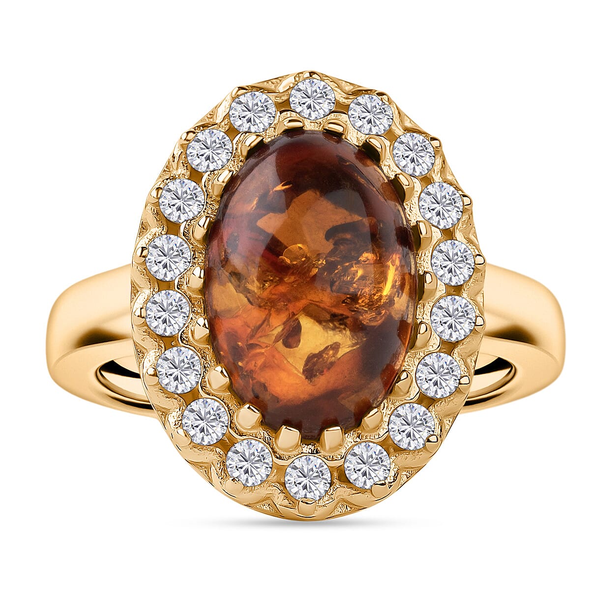 Tucson Find - Amber Halo Adjustable Ring in Gold Plated Sterling Silver 6.38 Ct. 8219712 0
