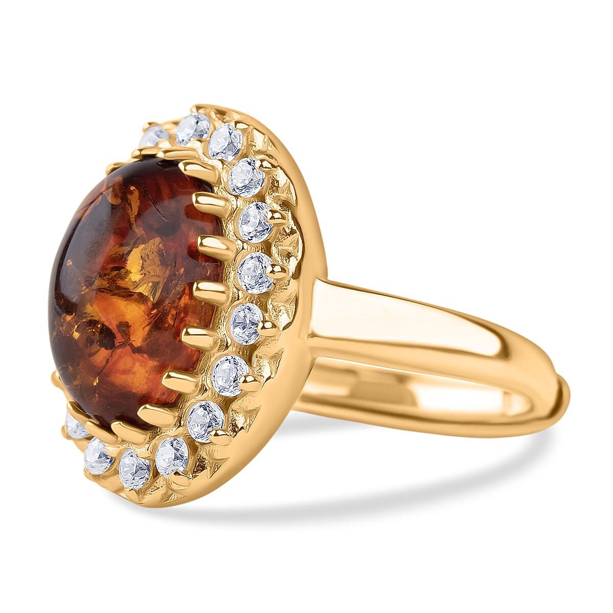 Tucson Find - Amber Halo Adjustable Ring in Gold Plated Sterling Silver 6.38 Ct. 8219712 2