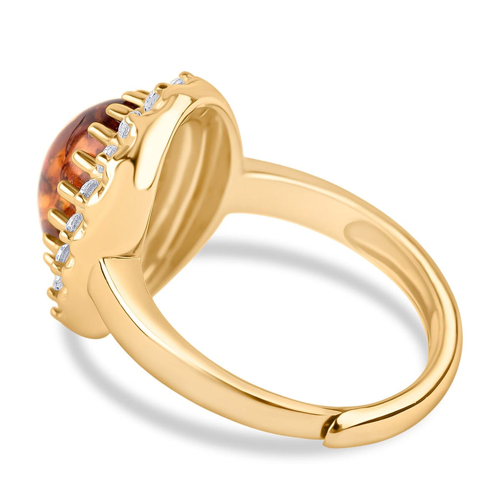Tucson Find - Amber Adjustable Halo Ring in Gold Plated Sterling Silver 6.38 Ct.