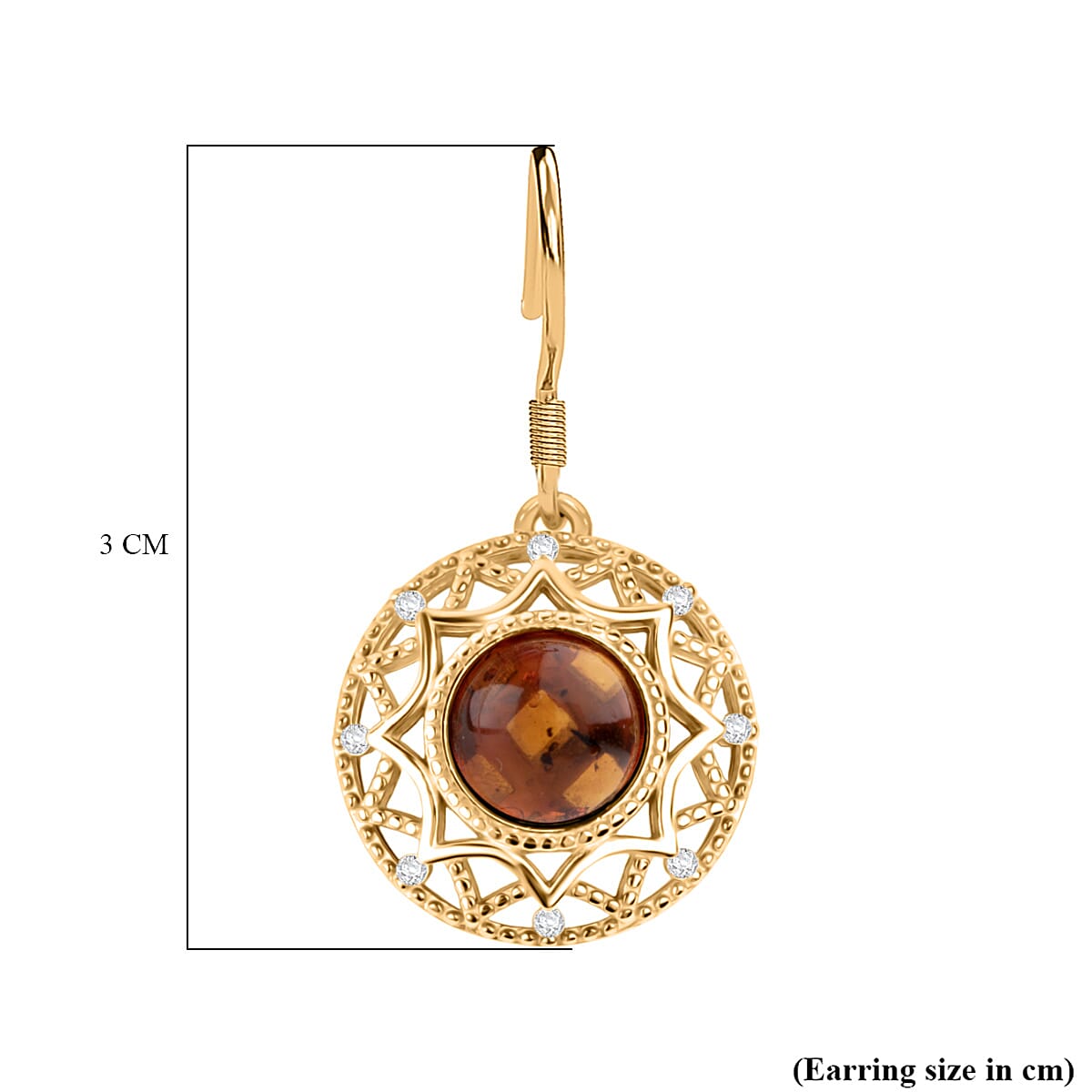 Tucson Find - Amber &amp; Cubic Zirconia Earring with Hook in Gold Plated Sterling Silver 4.32 Ct. 8219741 2