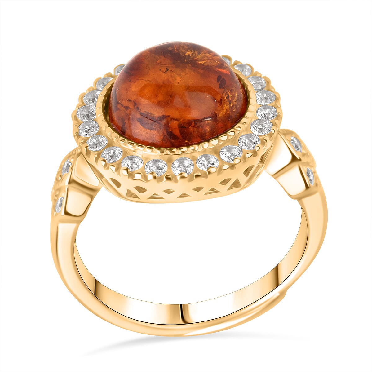Tucson Find - Amber &amp; Cubic Zirconia Ring in Gold Plated Sterling Silver 6.06 Ct. 8219743 2