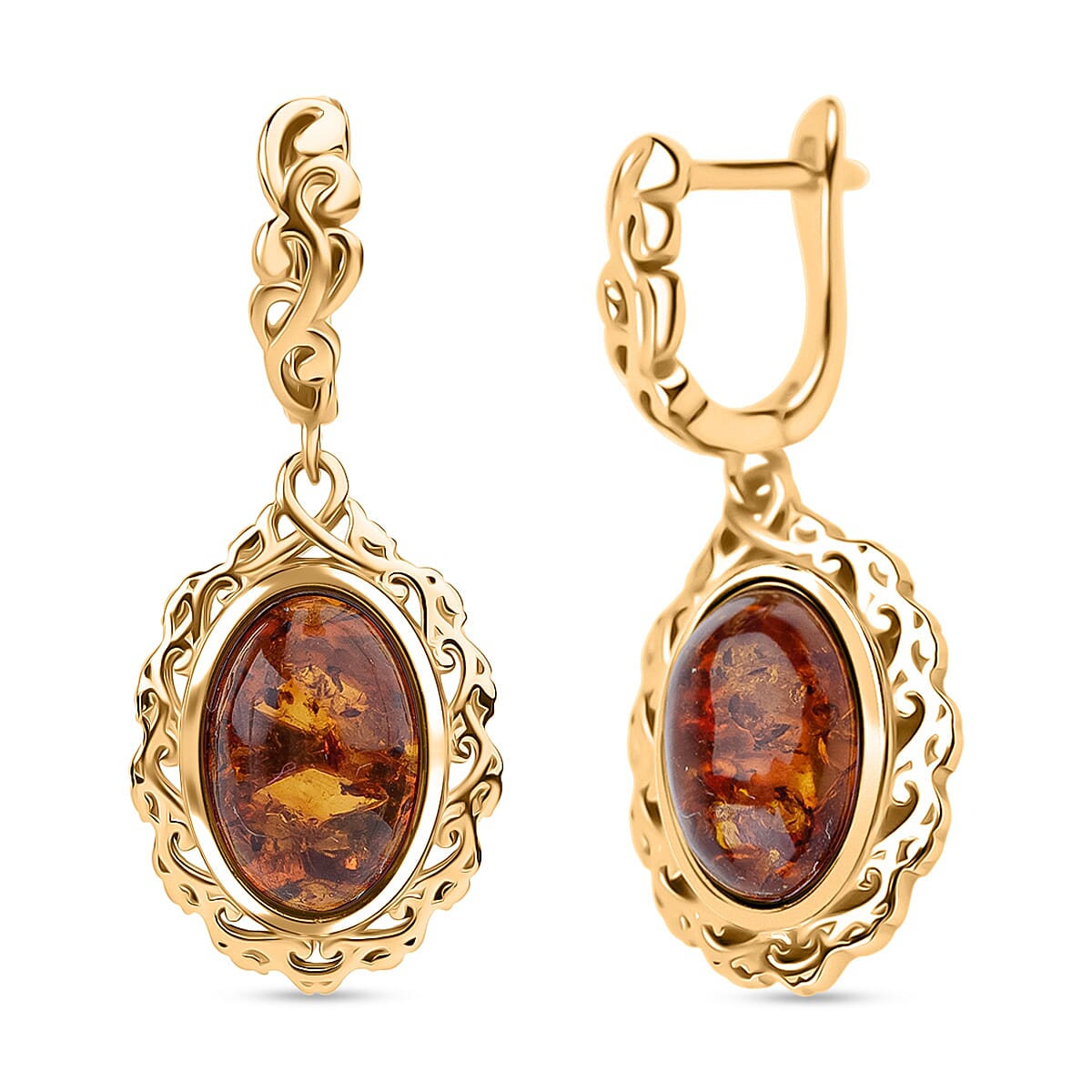 Amber Earring with Clasp in Gold Plated Sterling Silver 6.00 Ct, Silver Wt. 5.80 Gms. 8224012 0