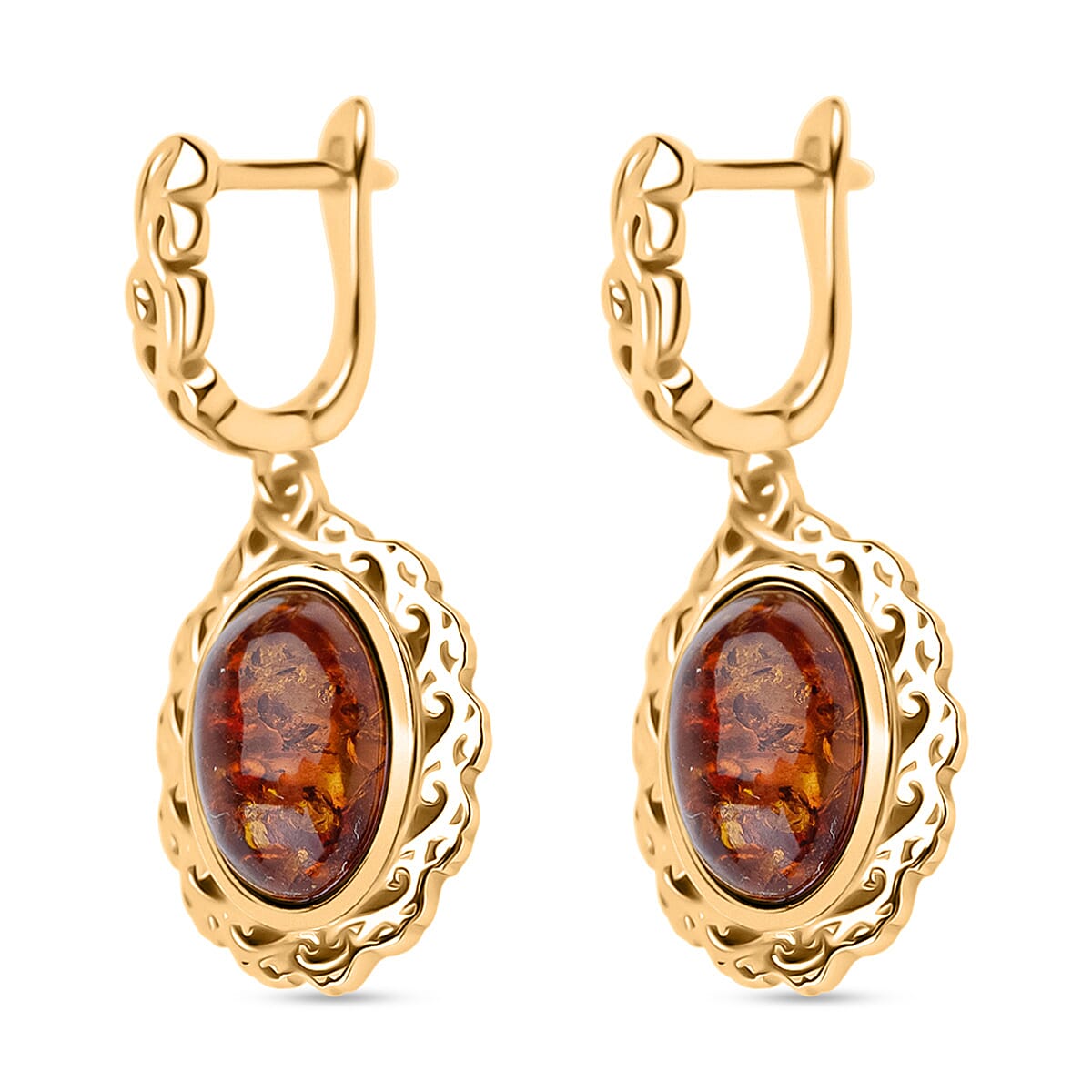 Amber Earring with Clasp in Gold Plated Sterling Silver 6.00 Ct, Silver Wt. 5.80 Gms. 8224012 2