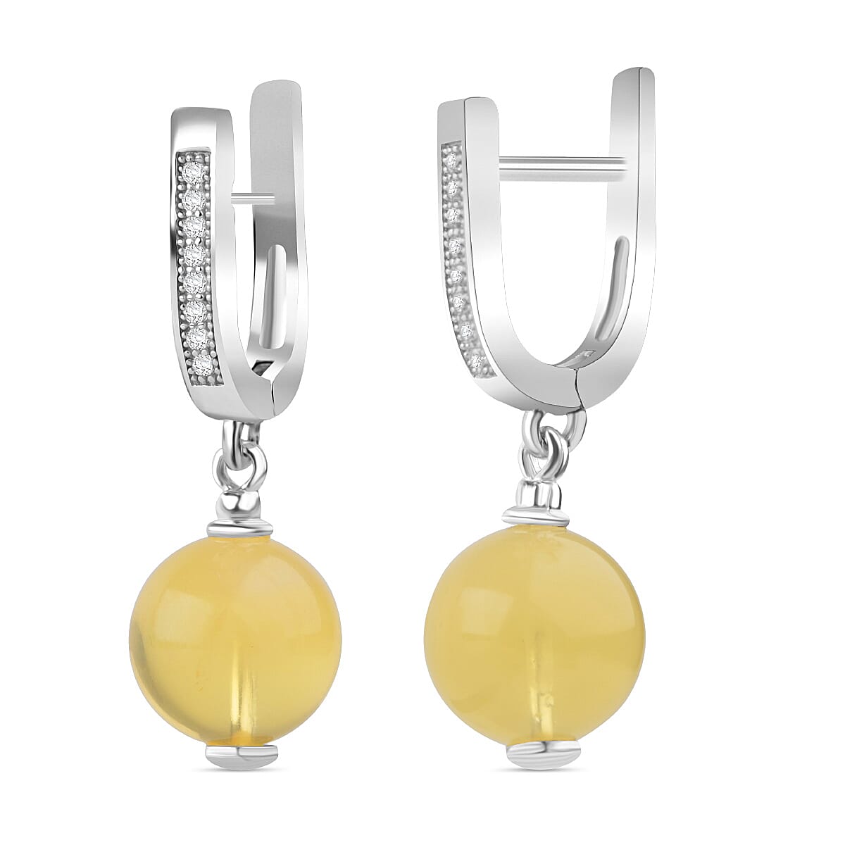 Tucson Find - Butterscotch Amber &amp; Cubic Zirconia Earring with Clasp Sterling Silver 4.14 Ct. 8219745 0