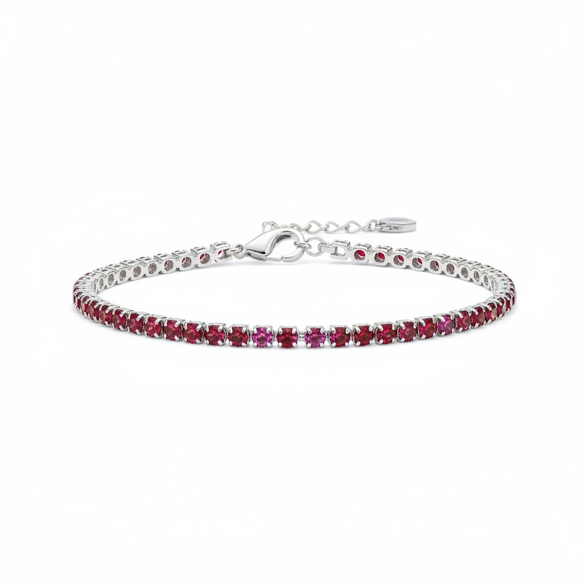 Tucson Find Close Out Deal - Red Cubic Zirconia Bracelet (Size - 8 with Ext) with Lobster Clasp in Rhodium Overlay Sterling Silver 8.00 Ct. V32734284 0