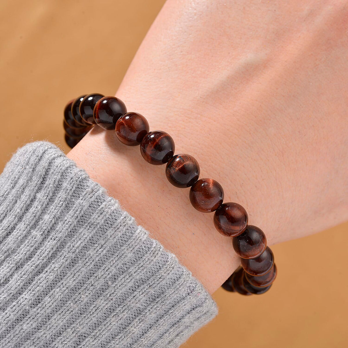 Tucson Find- Red Tiger Eye Beads 8MM  Bracelet (Size - 7.5 Stretchable) 90.00 Ct. 8185362 2