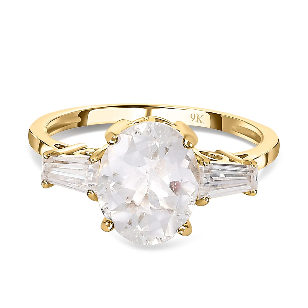 9K Yellow Gold Natural Hyalite Opal and Moissanite Ring 2.36 Ct
