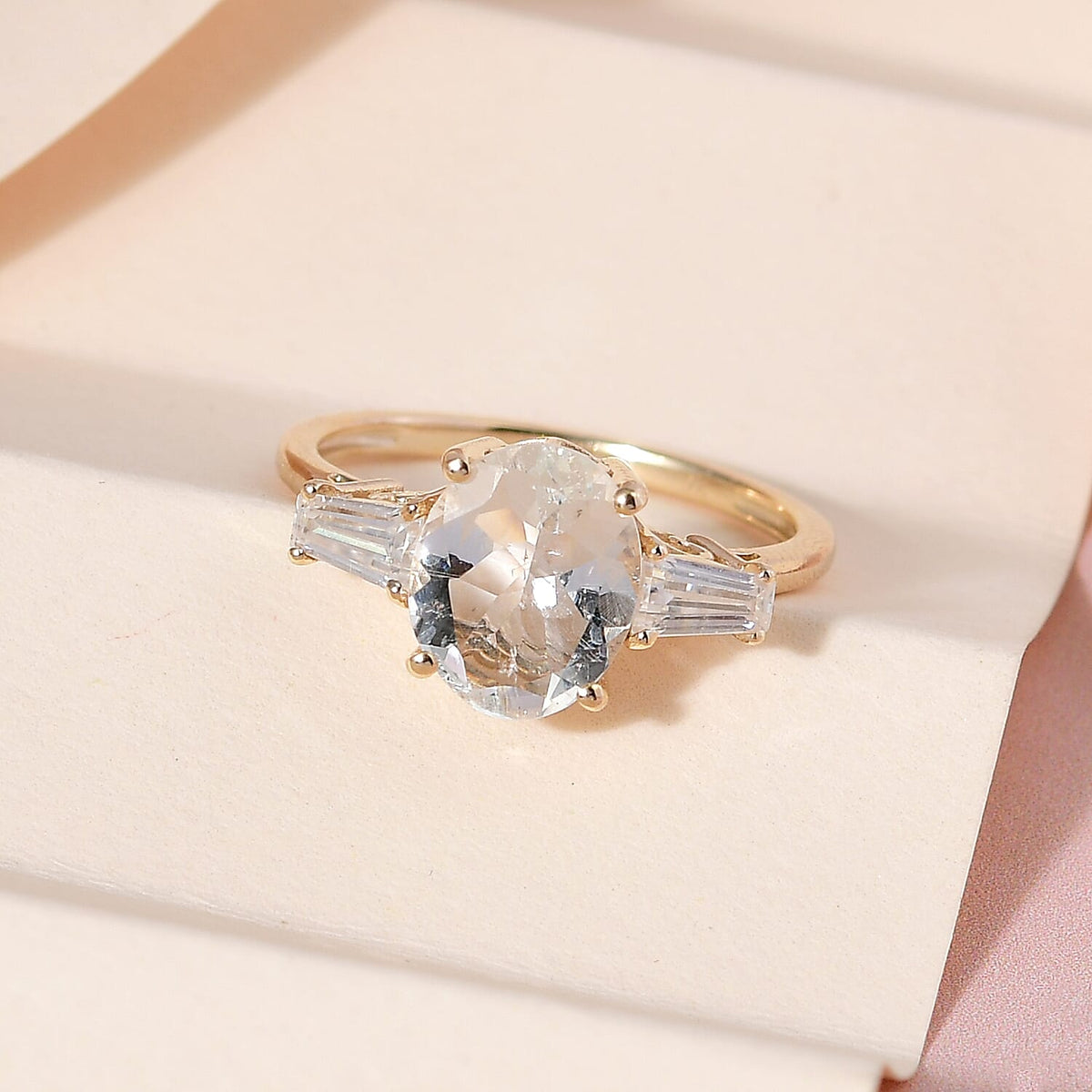 9K Yellow Gold Natural Hyalite Opal and Moissanite Ring 2.36 Ct 7364129 2
