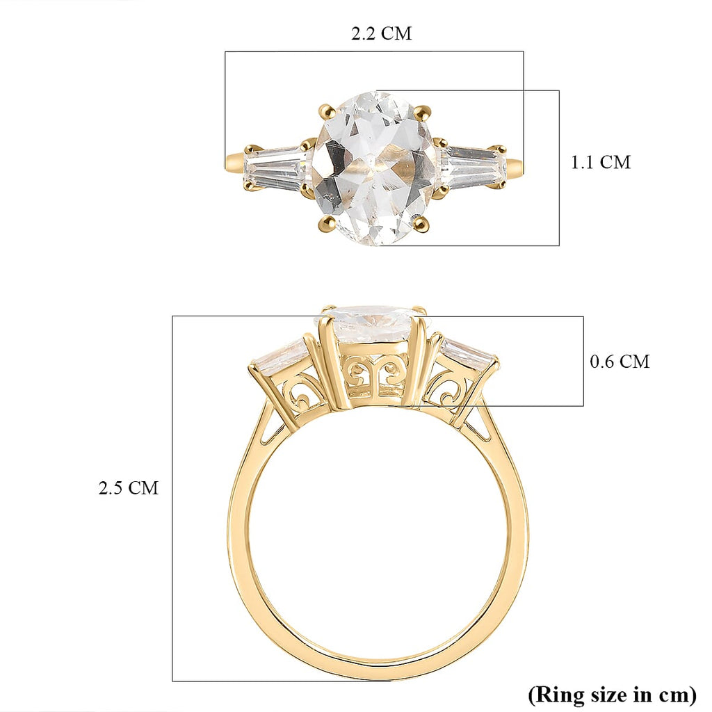 9K Yellow Gold Natural Hyalite Opal and Moissanite Ring 2.36 Ct