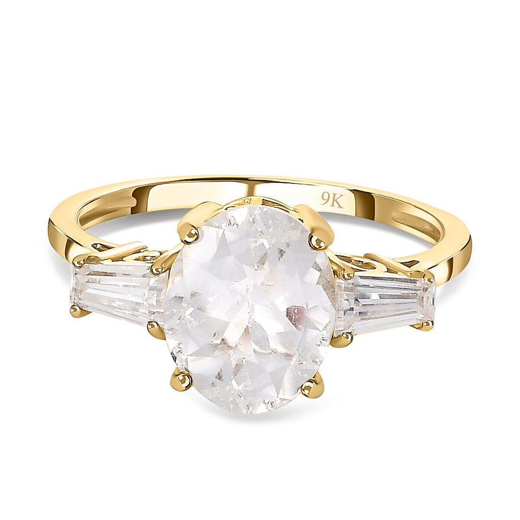 9K Yellow Gold Natural Hyalite Opal and Moissanite Ring 2.36 Ct