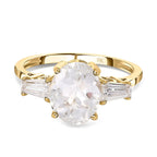9K Yellow Gold Natural Hyalite Opal and Moissanite Ring 2.36 Ct