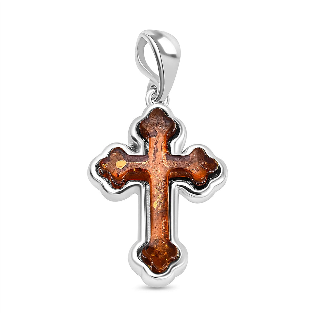 Tucson Special - Amber Cross Pendant in Sterling Silver