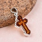 Tucson Special - Amber Cross Pendant in Sterling Silver