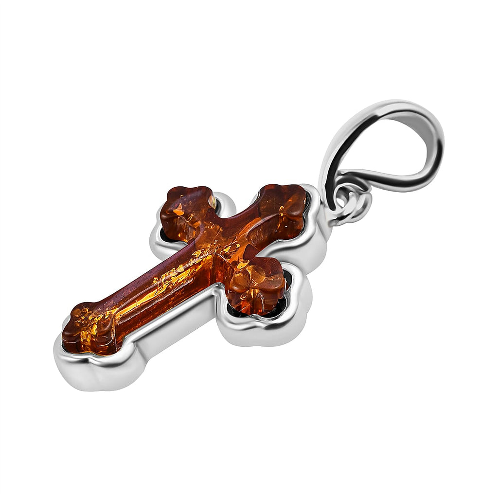 Tucson Special - Amber Cross Pendant in Sterling Silver